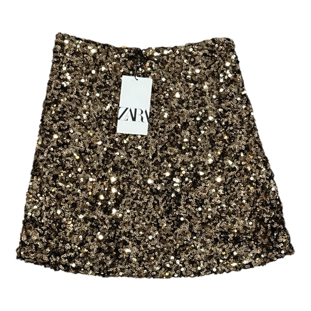 ZARA GOLD SEQUIN MINI SKIRT SPARKLY PARTY GLAM CLUB WEAR SIZE XS **NWT** - Picture 2 of 12